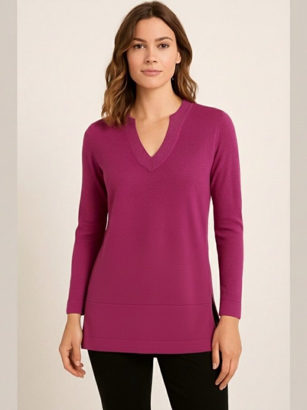 Tory Burch Lizzie 100% Merino Wool Magenta Tunic Sweater Size S